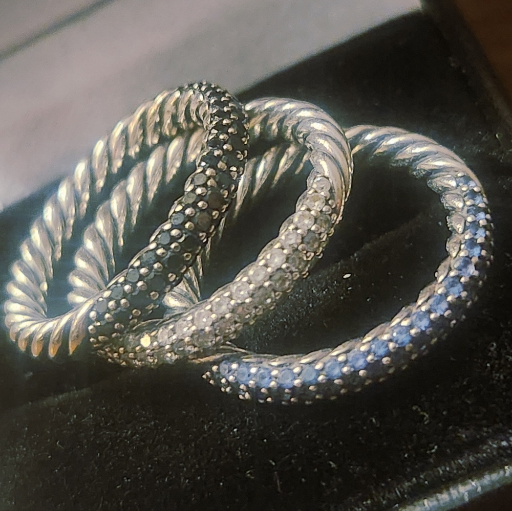 David Yurman | Diamonds & Sapphire Stackable Three Ring Set - Picture 12 of 13